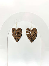 Load image into Gallery viewer, Monstera Leaf Earrings (Walnut Hardwood)