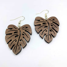 Load image into Gallery viewer, Monstera Leaf Earrings (Walnut Hardwood)