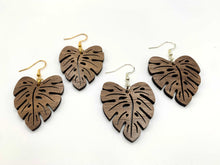 Load image into Gallery viewer, Monstera Leaf Earrings (Walnut Hardwood)