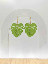 Load image into Gallery viewer, Frosted Green Monstera Earrings (Acrylic)