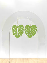 Load image into Gallery viewer, Frosted Green Monstera Earrings (Acrylic)