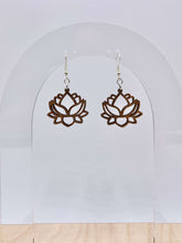Load image into Gallery viewer, Lotus Flower Earrings (Walnut Hardwood)