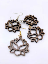 Load image into Gallery viewer, Lotus Flower Earrings (Walnut Hardwood)
