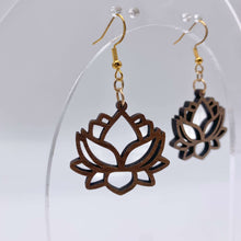 Load image into Gallery viewer, Lotus Flower Earrings (Walnut Hardwood)