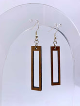 Load image into Gallery viewer, Hollow Rectangle Bar Earrings (Walnut Hardwood)