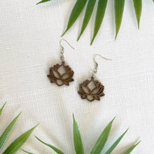 Load image into Gallery viewer, Lotus Flower Earrings (Walnut Hardwood)