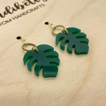 Load image into Gallery viewer, Mini Monstera Charm Earrings - Hunter Green (Acrylic)