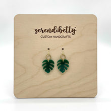 Load image into Gallery viewer, Mini Monstera Charm Earrings - Hunter Green (Acrylic)