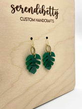 Load image into Gallery viewer, Mini Monstera Charm Earrings - Hunter Green (Acrylic)