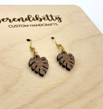 Load image into Gallery viewer, Mini Monstera Earrings (Walnut Hardwood)