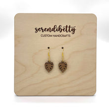 Load image into Gallery viewer, Mini Monstera Earrings (Walnut Hardwood)