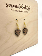 Load image into Gallery viewer, Mini Monstera Earrings (Walnut Hardwood)