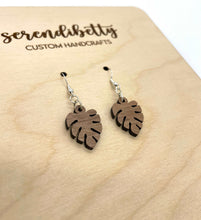 Load image into Gallery viewer, Mini Monstera Earrings (Walnut Hardwood)