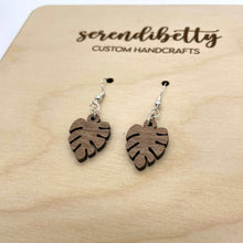 Load image into Gallery viewer, Mini Monstera Earrings (Walnut Hardwood)
