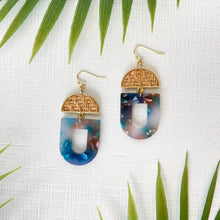Load image into Gallery viewer, Woven Rattan Closed U Earrings (Milky Blue Chunky Glitter)