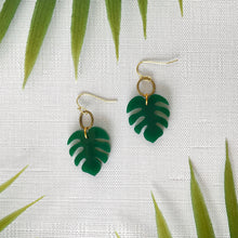 Load image into Gallery viewer, Mini Monstera Charm Earrings - Hunter Green (Acrylic)