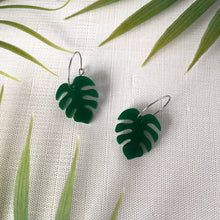 Load image into Gallery viewer, Mini Monstera Hoop Earrings - Hunter Green (Acrylic)