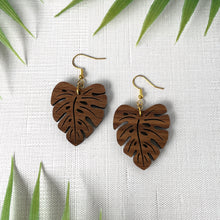 Load image into Gallery viewer, Monstera Leaf Earrings (Walnut Hardwood)