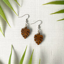 Load image into Gallery viewer, Mini Monstera Earrings (Walnut Hardwood)