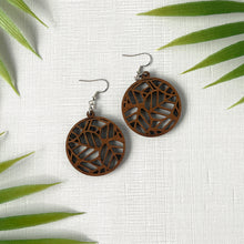 Load image into Gallery viewer, Round Nestled Leaves Earrings (Walnut Hardwood)