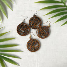 Load image into Gallery viewer, Round Nestled Leaves Earrings (Walnut Hardwood)