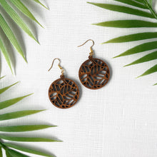 Load image into Gallery viewer, Round Nestled Leaves Earrings (Walnut Hardwood)