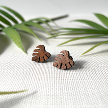 Load image into Gallery viewer, Monstera Leaf Studs (Walnut Hardwood)
