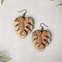 Load image into Gallery viewer, Monstera Tribal Earrings (Wood)