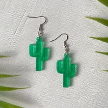 Load image into Gallery viewer, Frosted Green Cactus Earrings (Acrylic)