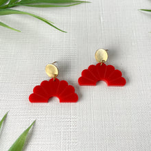 Load image into Gallery viewer, Fan Statement Stud Earrings - Red (Acrylic)