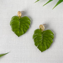 Load image into Gallery viewer, Frosted Green Monstera Stud Earrings (Acrylic)