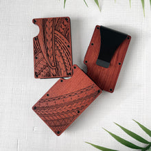 Load image into Gallery viewer, Half Tribal Engraved Wood Wallet - Cherry Wood