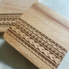 Load image into Gallery viewer, 3.5" Tribal Engraved Beechwood Coasters v2 (Square, Set of 2)