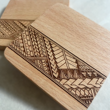 Load image into Gallery viewer, 3.5" Tribal Engraved Beechwood Coasters v1 (Square, Set of 2)