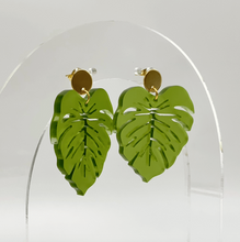 Load image into Gallery viewer, Frosted Green Monstera Stud Earrings (Acrylic)