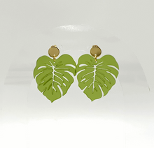 Load image into Gallery viewer, Frosted Green Monstera Stud Earrings (Acrylic)