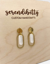 Load image into Gallery viewer, Mini Oval Charm Stud Earrings - White Marble (Acrylic)