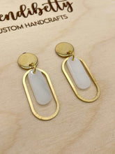 Load image into Gallery viewer, Mini Oval Charm Stud Earrings - White Marble (Acrylic)