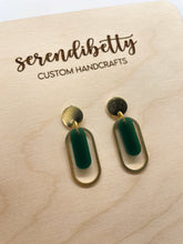 Load image into Gallery viewer, Mini Oval Charm Stud Earrings - Hunter Green (Acrylic)