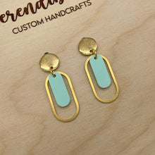 Load image into Gallery viewer, Mini Oval Charm Stud Earrings - Mint (Acrylic)