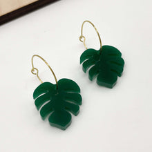 Load image into Gallery viewer, Mini Monstera Hoop Earrings - Hunter Green (Acrylic)