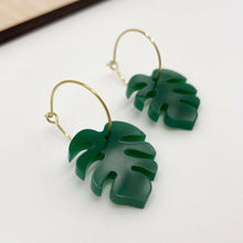 Load image into Gallery viewer, Mini Monstera Hoop Earrings - Hunter Green (Acrylic)