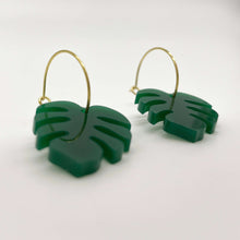 Load image into Gallery viewer, Mini Monstera Hoop Earrings - Hunter Green (Acrylic)