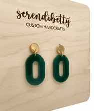 Load image into Gallery viewer, Oval Statement Stud Earrings - Hunter Green (Acrylic)