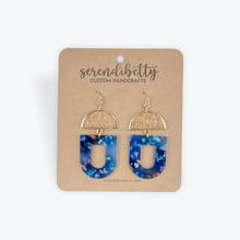 Load image into Gallery viewer, Woven Rattan Closed U Earrings (Milky Blue Chunky Glitter)