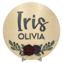 Load image into Gallery viewer, Two Roses & Greenery Name Sign