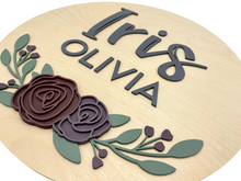 Load image into Gallery viewer, Two Roses & Greenery Name Sign