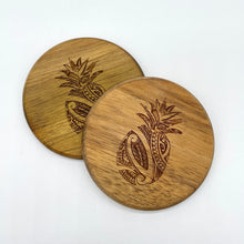 Load image into Gallery viewer, 3.5" Pineapple Tribal Engraved Acacia Wood Coasters (Round, Set of 2)