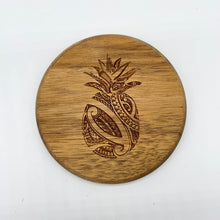 Load image into Gallery viewer, 3.5" Pineapple Tribal Engraved Acacia Wood Coasters (Round, Set of 2)
