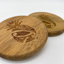 Load image into Gallery viewer, 3.5" Pineapple Tribal Engraved Acacia Wood Coasters (Round, Set of 2)